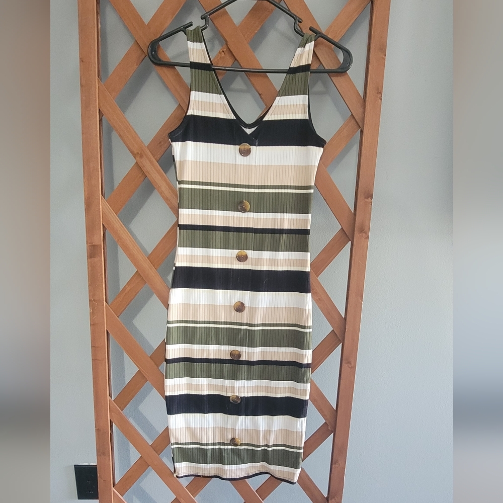 Striped Sleeveless Dress with Button Accents